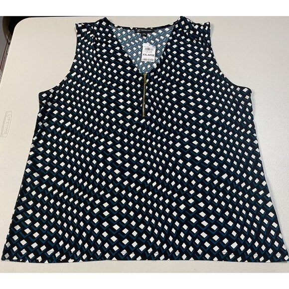 INC Geometric Print Zip Front Sleeveless Blouse Top XXL turquoise black white - Picture 1 of 10